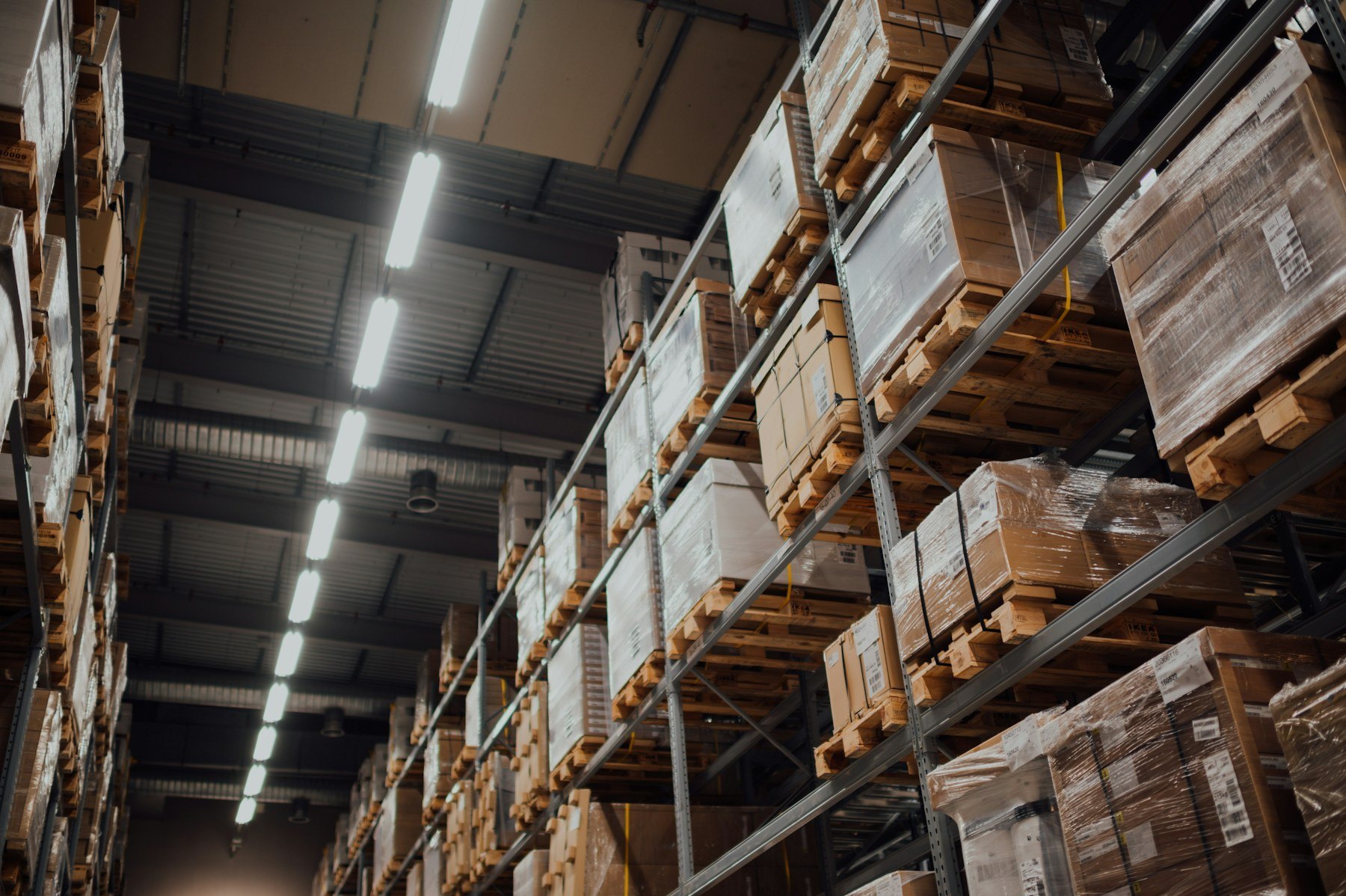 Warehouse with packaged fitness equipment